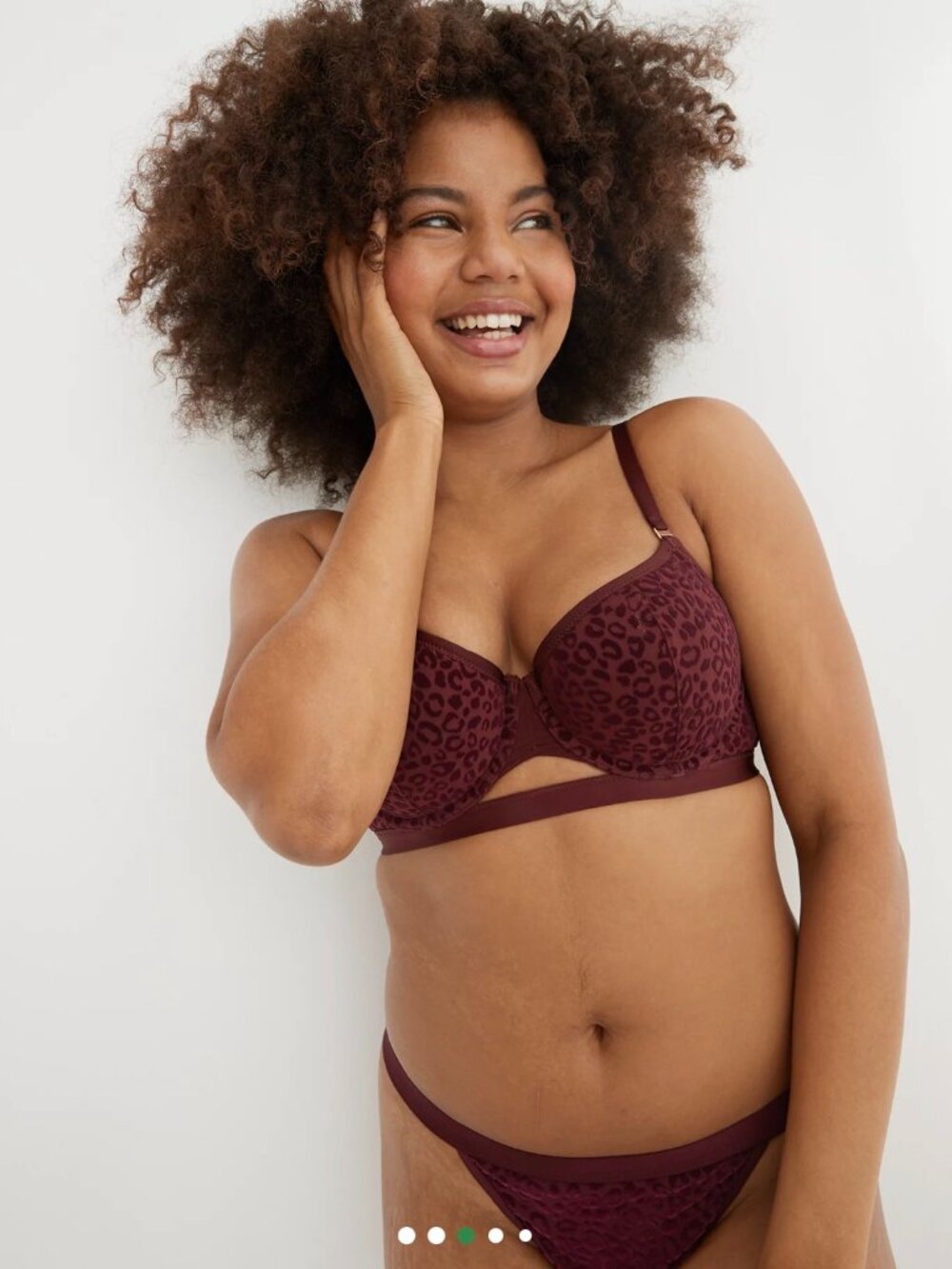 Aerie Bra Thong Set 34DD Burgundy Velvet Leopard Balconette Front Cut Out